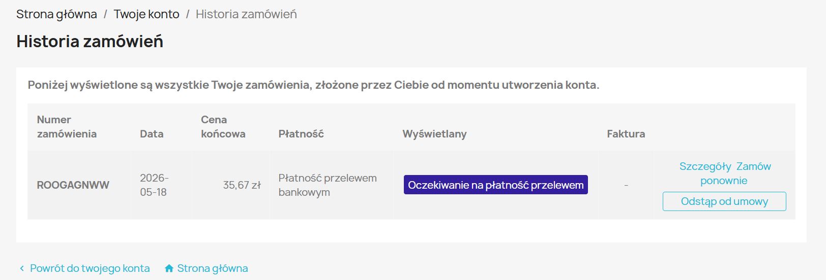 Formularz odstąpienia od umowy po stronie klienta PrestaShop 2
